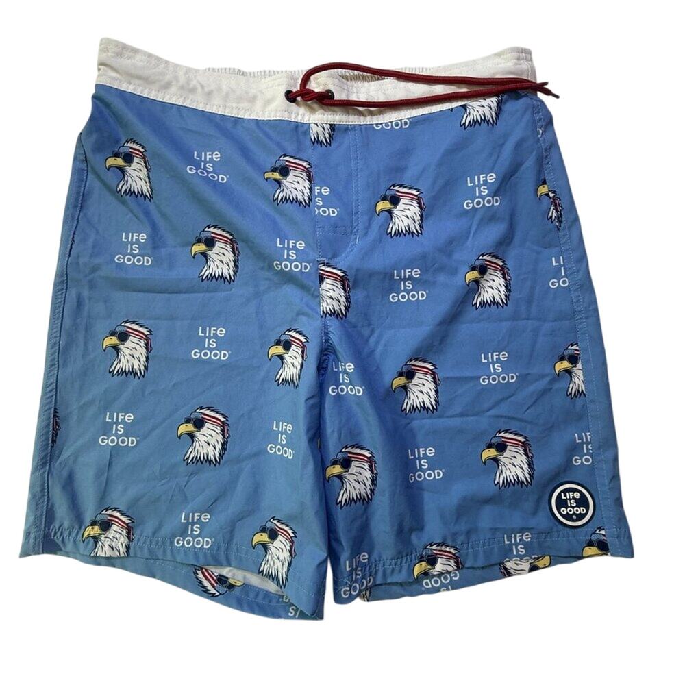 Life Is Good Eagle Print Swim Trunks Men’s M Blue Patriotic Board Shorts UPF - Picture 3 of 11